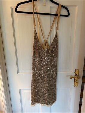 Free People Gold Sequin Mini Slip Dress